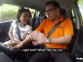 Asian driving student public fucked outdoor nigh car wits teacher